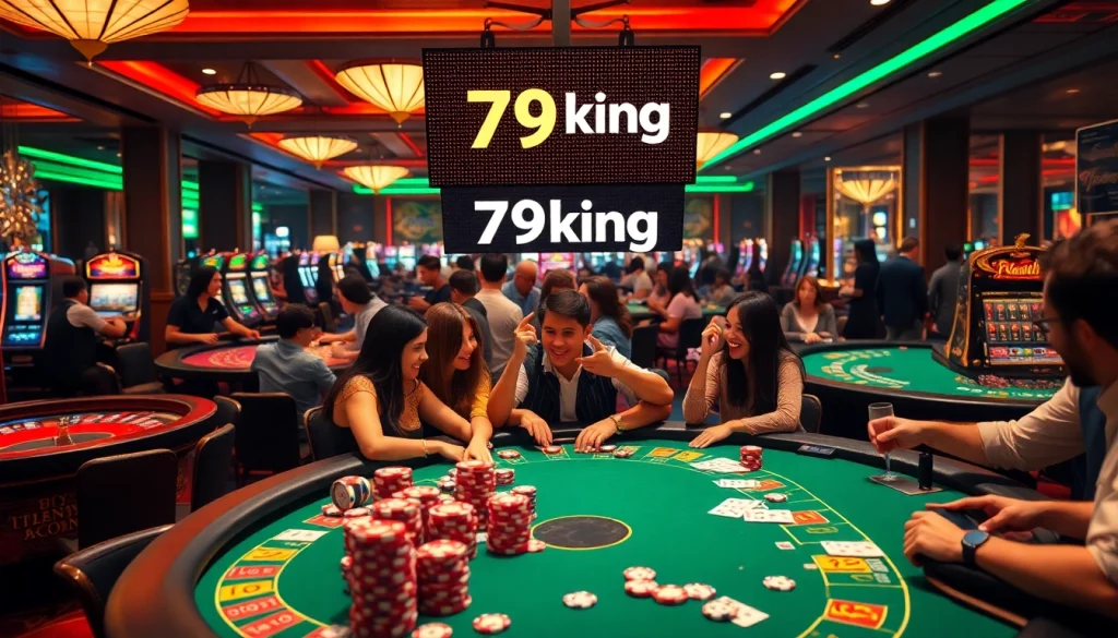 Experience the excitement of 79king as players celebrate a big win at a casino table, showcasing vibrant energy.