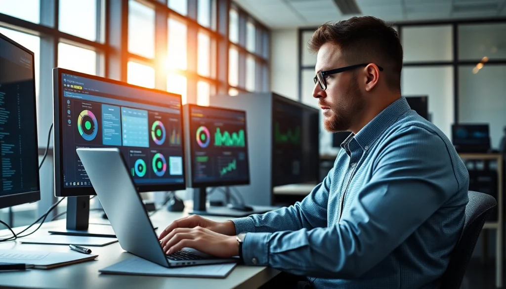 Manage your IT effectively with Patch Management Services displayed on monitors.