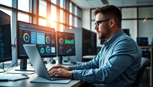 Manage your IT effectively with Patch Management Services displayed on monitors.