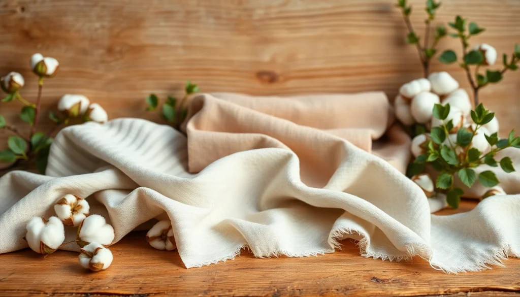 Bekijk ongebleekt katoen in diverse patronen en kleuren op een houten tafel.