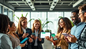 Engaged team strategizing about whatsapp business api in a modern office environment.