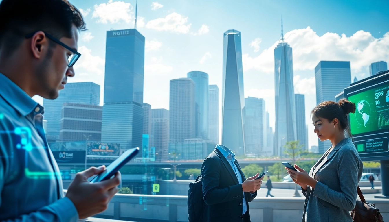 Explore technology's influence on daily life through smart devices at https://mohamedmmblog.tech with a vibrant city backdrop.