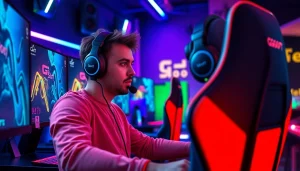 Mainkan daftar ggsoft game dengan fokus di gaming setup yang cerah dan modern.