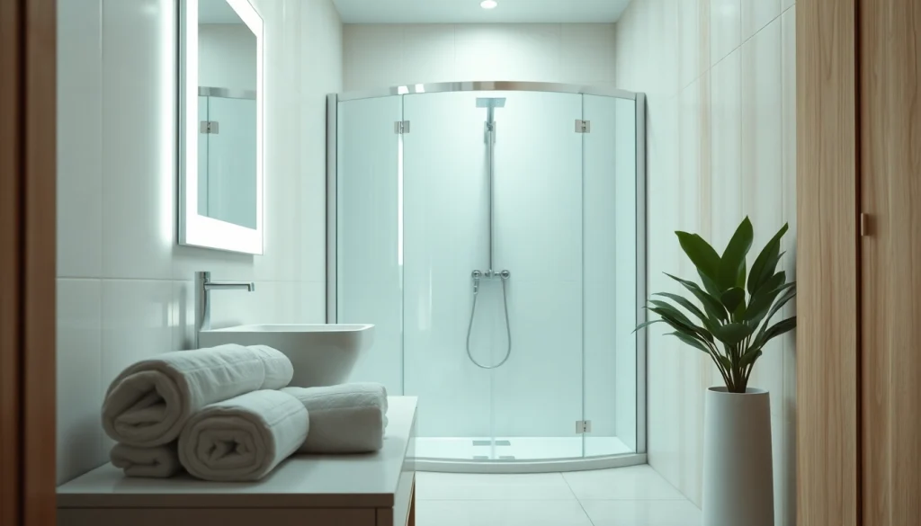 Vérifiez le miroir LED et la cabine de douche sirhona dans une salle de bain moderne.