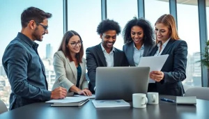 Consultants from Quickplus Business Consultants collaborating in a modern office environment.