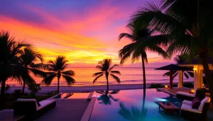 Villa property management in Phuket showcases a luxurious beachfront property at sunset, highlighting beauty and serenity.