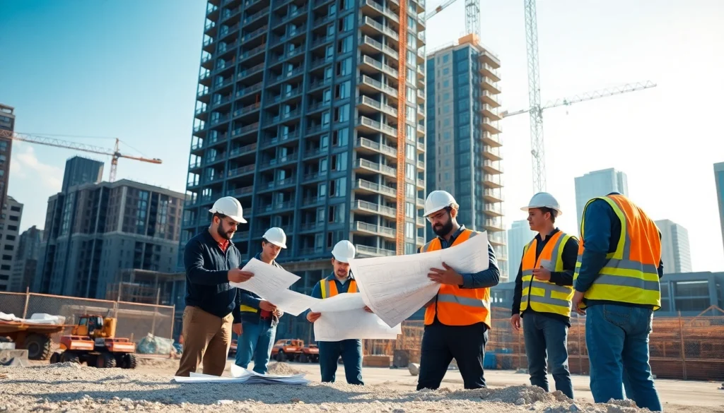 Engaged Manhattan Commercial General Contractor team coordinating on-site construction project.
