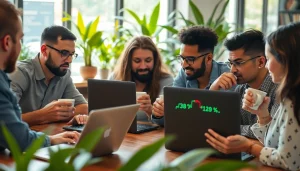 Engaged bettors participating in sports betting in Brazil at a lively café.