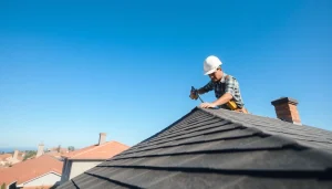 Roofing expert at Twin Shield Roofing expertly installing shingles on a residential home.