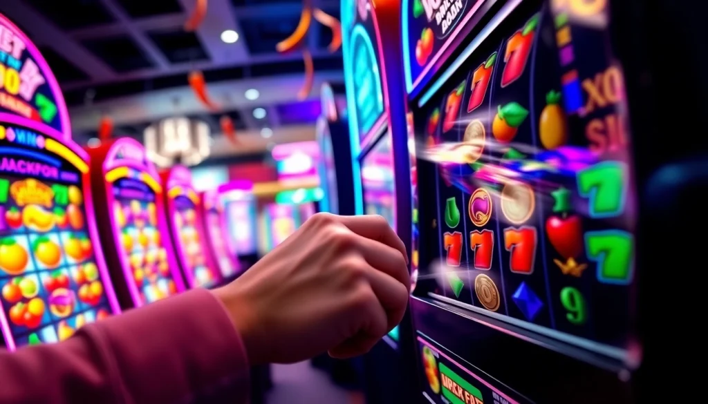 Mainkan Unogg slot game dengan slot machine penuh simbol keberuntungan dan suasana kasino yang energik.