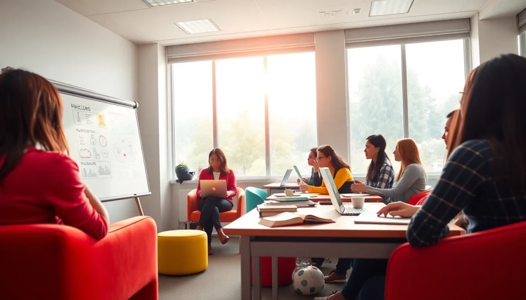 Enhancing Education: Diverse students interact in a collaborative classroom environment.