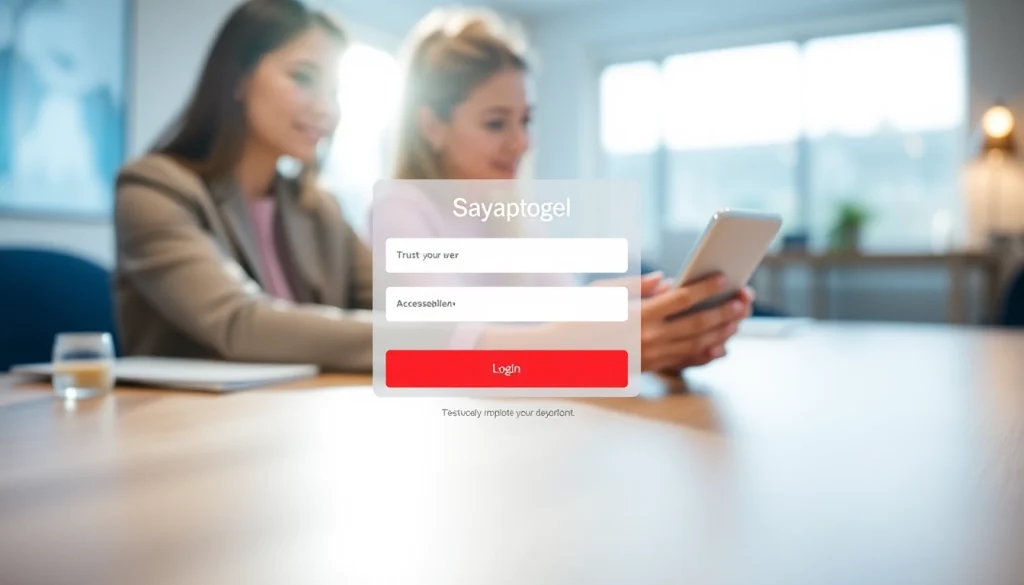 Masuk ke sayaptogel login dengan antarmuka digital modern dan pengguna terlibat.