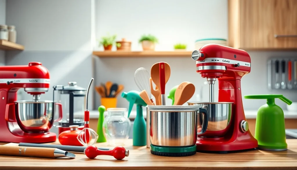 Shop unique kitchen gadgets NZ featuring vibrant colors and modern designs in a bright kitchen.