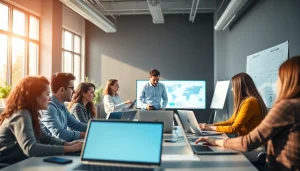 IT Companies collaborating in a modern office to innovate solutions.