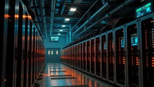 Dynamic scene of crypto mining rigs showcasing advanced technology and energy efficiency.