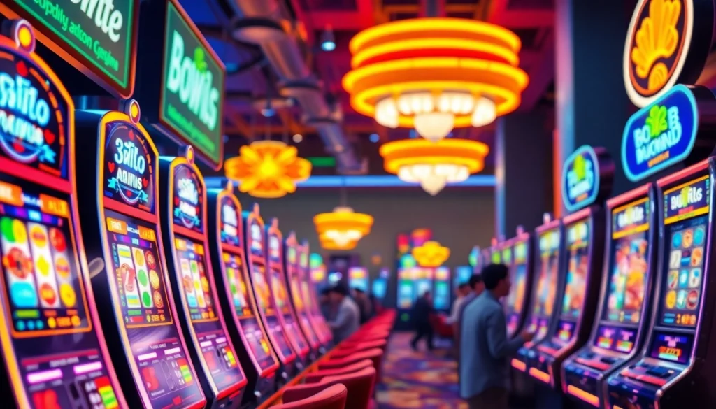 Mesin slot bro138 slot di kasino dengan pemain yang bersemangat bermain.