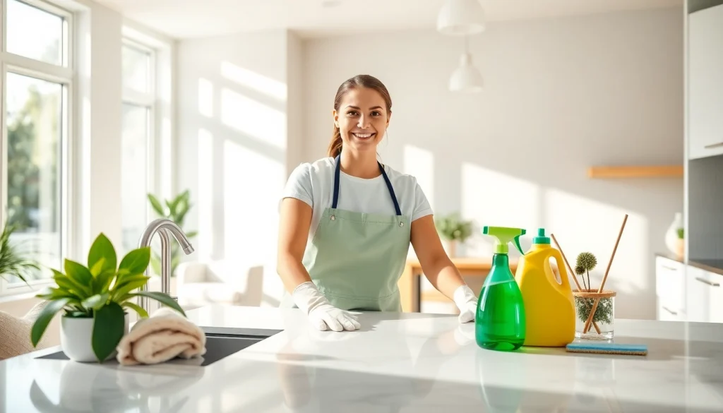 Engaging Cleaning Service professional in a bright home, highlighting expert cleaning techniques and eco-friendly supplies.