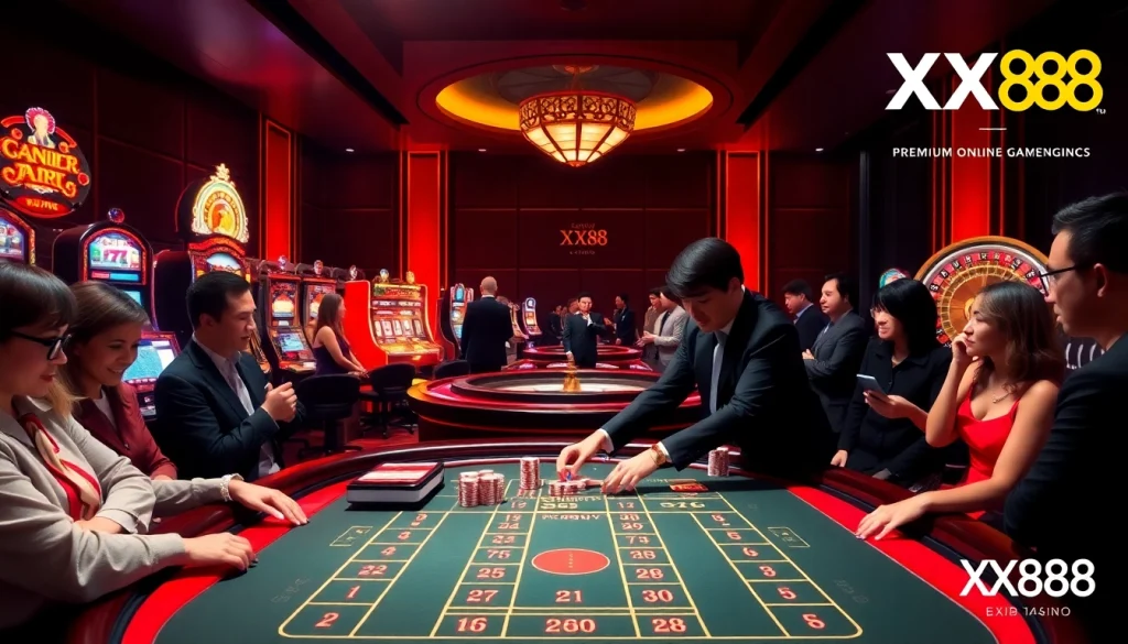 Players engaging at a baccarat table showcasing the excitement of XX88 casino gaming.