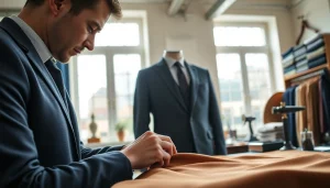 Crafting a tailor made bespoke suit in a professional tailor workshop.