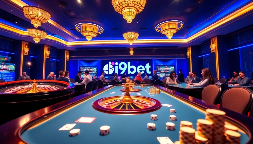 Players winning at i9bet casino games, including roulette, chips, and cards.