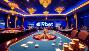 Players winning at i9bet casino games, including roulette, chips, and cards.