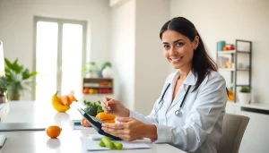 Calculate your daily needs with the calorie calculator displayed alongside fresh foods.