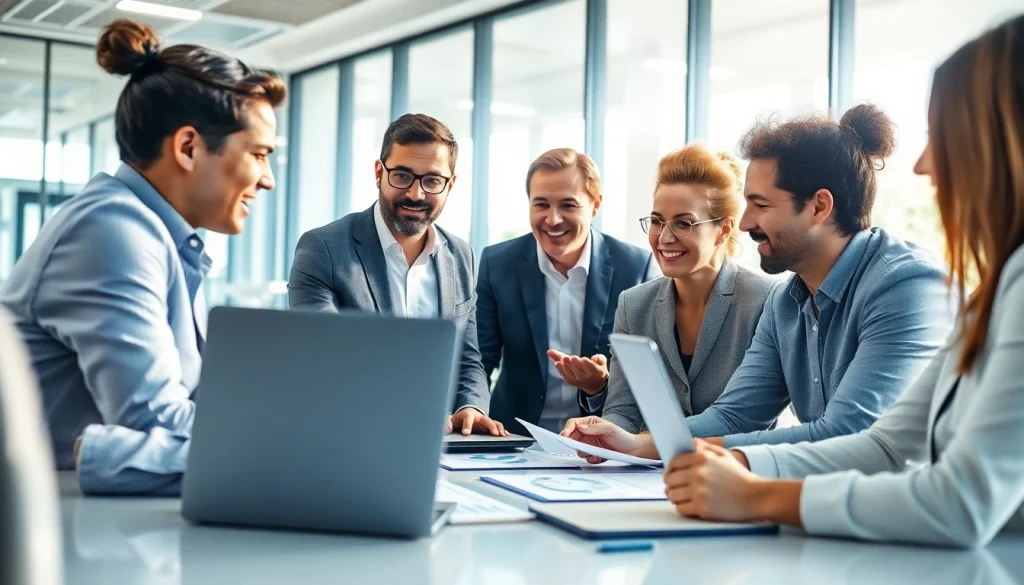 Team analyzing competitive intelligence strategies in a modern office.