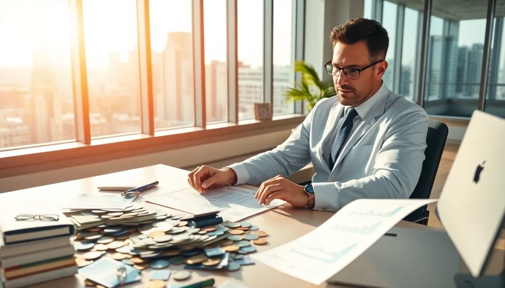 신용카드 현금화 전문가가 재정 전략을 논의하는 사무실 풍경.