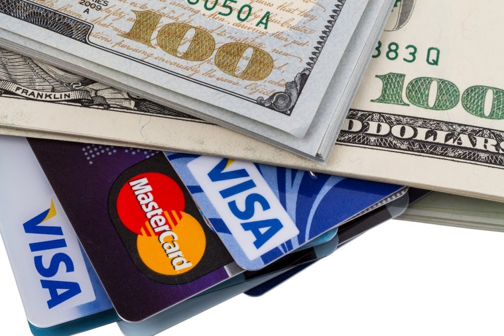 Dollars and credit cards Visa and Mastercard
