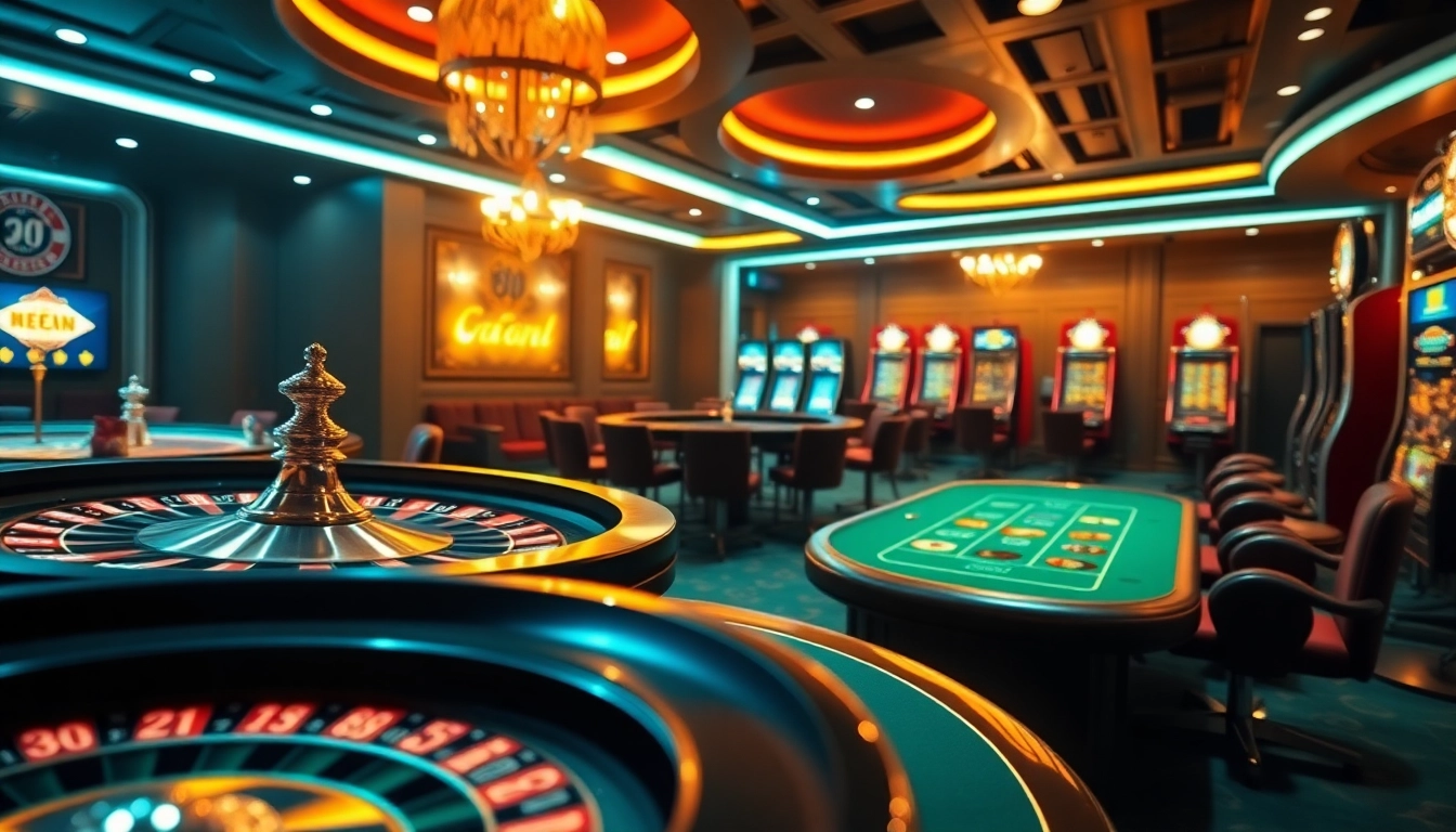 Exciting gambling scene at https://qh88p2.com/ featuring vibrant casino tables and online betting interfaces.