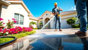 Professional pressure wash service revitalizing a home in Kissimmee, showcasing the effectiveness of exterior cleaning.