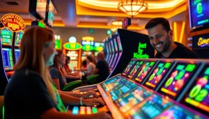 Permainan slot depo 5k dana dengan suasana meriah dan mesin slot modern.