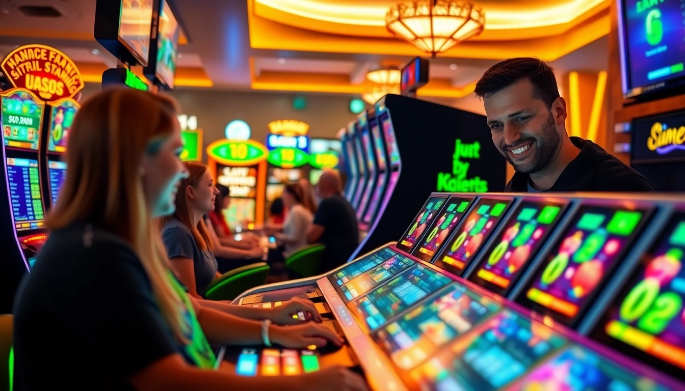 Permainan slot depo 5k dana dengan suasana meriah dan mesin slot modern.
