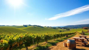 Enjoy the beauty of clarksburg wineries with picturesque vineyards and rustic wooden barrels.