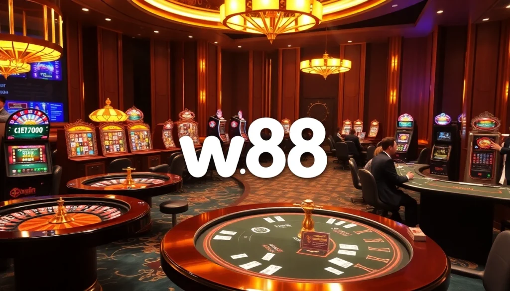 Experience thrilling wins at w88 with luxurious casino tables and vibrant slot machines.