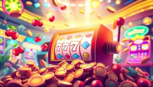 Engaging visual of a Free Credit Slot digital machine with vibrant symbols and coins spilling, symbolizing excitement.