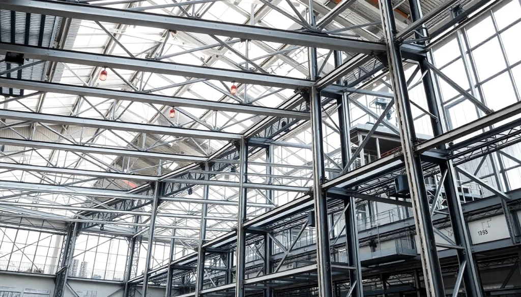 Visualize a steel structure design highlighting intricate frameworks and contemporary architecture.