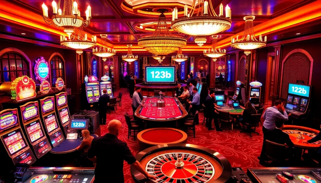 Experience thrilling gaming action at 123b's luxurious casino environment.