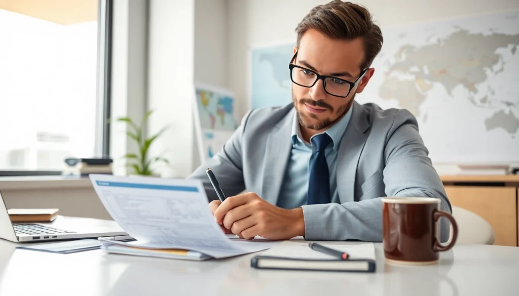 Complete your esta application with focused professionalism at a modern workspace.