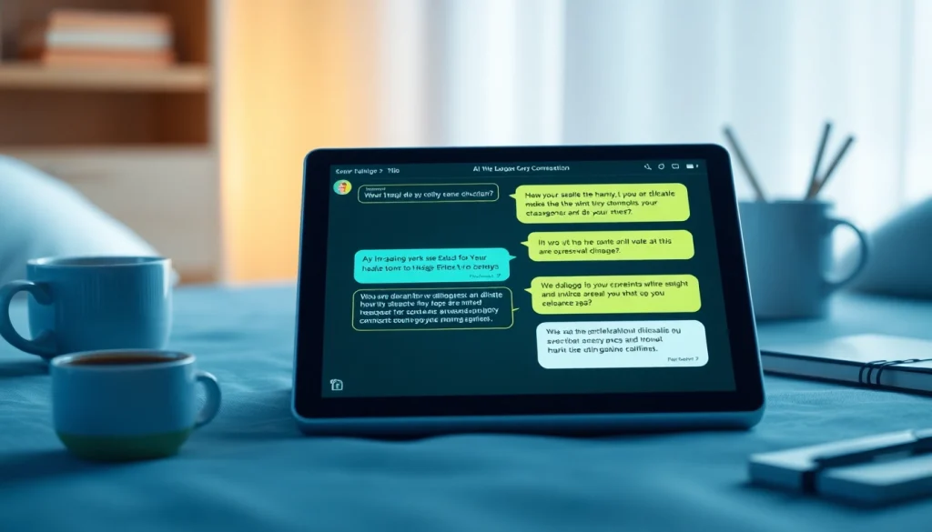 Engaging AI chatbot interface showcasing discussions about sex AI in a modern workspace.