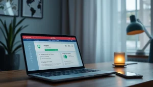 快连VPN: User-friendly VPN interface displayed on a sleek laptop in a cozy workspace.