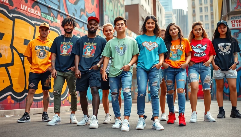 Dynamic streetwear fashion scene reflecting an online streetwear shop vibe