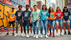 Dynamic streetwear fashion scene reflecting an online streetwear shop vibe