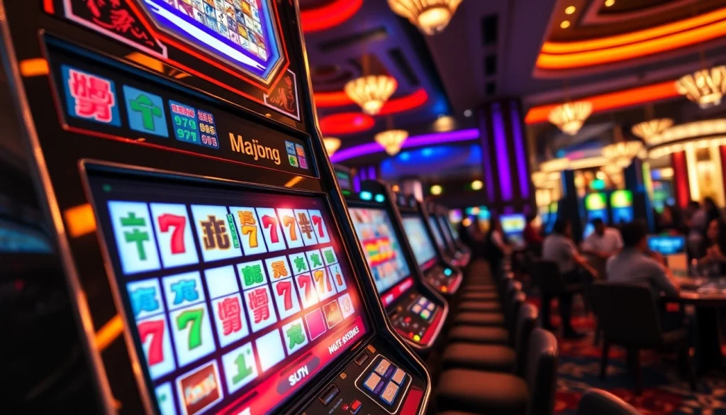 Jelajahi mahjong slot dengan mesin berwarna-warni dan suasana kasino yang energik.