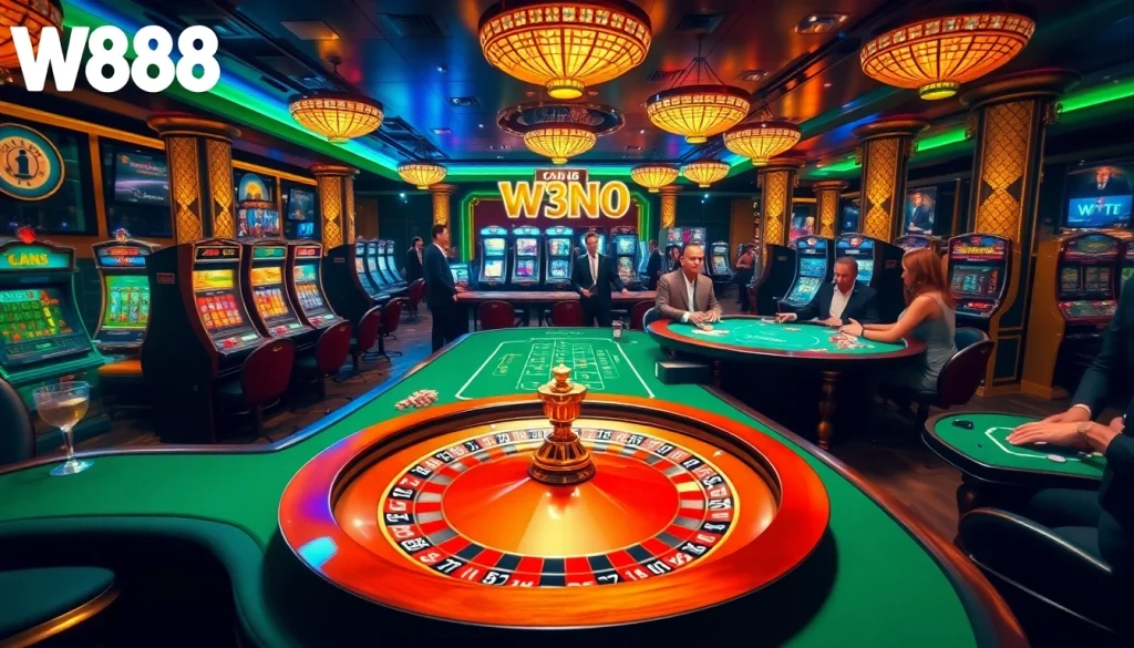Experience the vibrant excitement of W88 at a luxurious casino table setting.