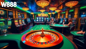 Experience the vibrant excitement of W88 at a luxurious casino table setting.