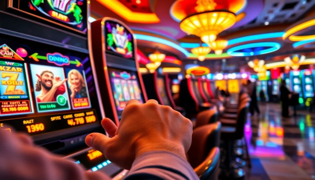 Menangi slot depo 1000 dengan permainan slot yang penuh warna dan suasana kasino yang hidup.