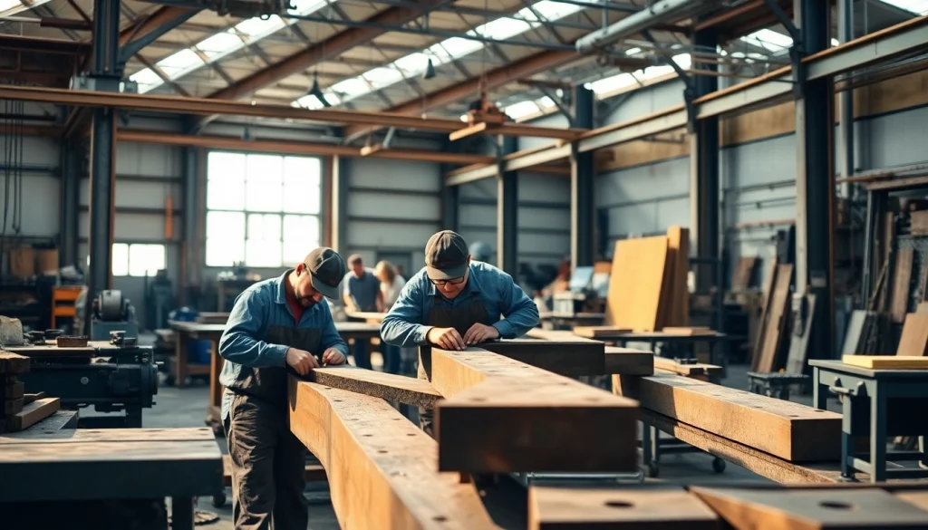 Skilled craftsmen working in a workshop, illustrating steel fabricators near me in action.