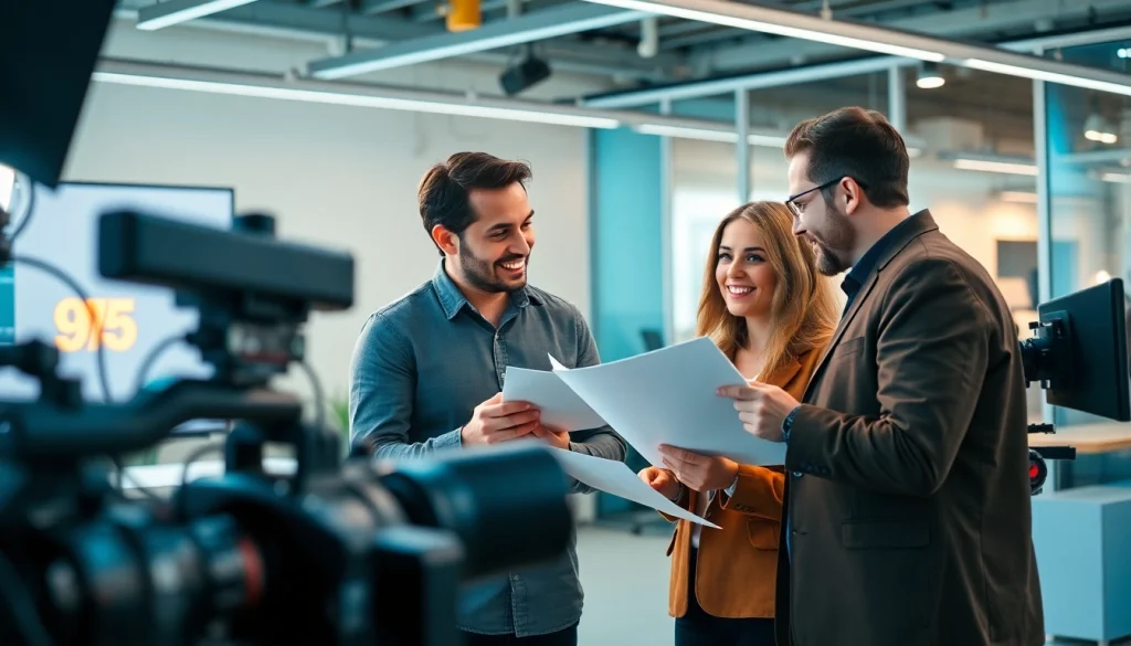 Showcase of Corporate Video Production with a professional team collaborating on set.