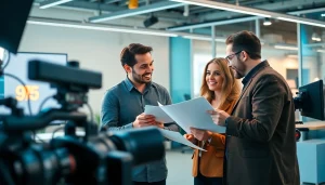 Showcase of Corporate Video Production with a professional team collaborating on set.